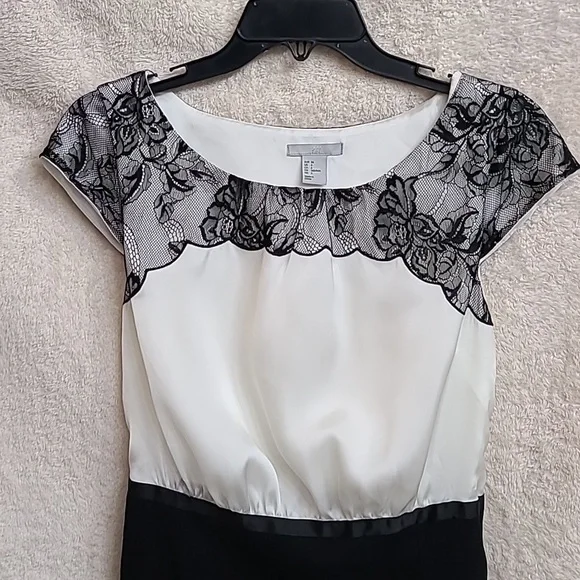 H&M, size 6, cream and black pencil skirt dress - Picture 2 of 6